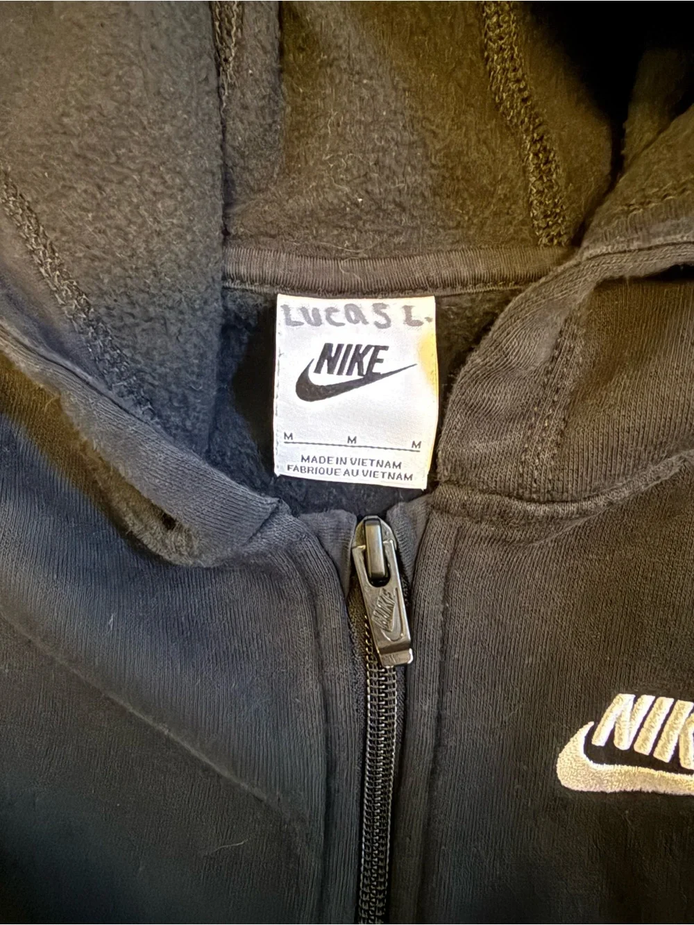 Nike Black Kids Hooded Zip-Up Sweatshirt with White Logo
